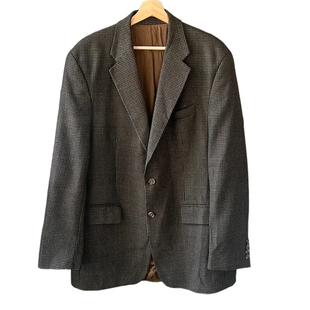 Polo University by Ralph Lauren 100% Wool Gingham Classic Black Brown Blazer 42